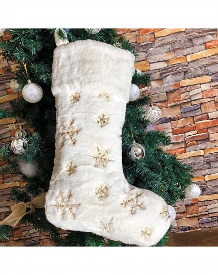 Stockings & Holders 22 Inch Snowy White Christmas Stockings with Snowflake Faux Fur Christmas Stockings Hanging Ornaments Can...
