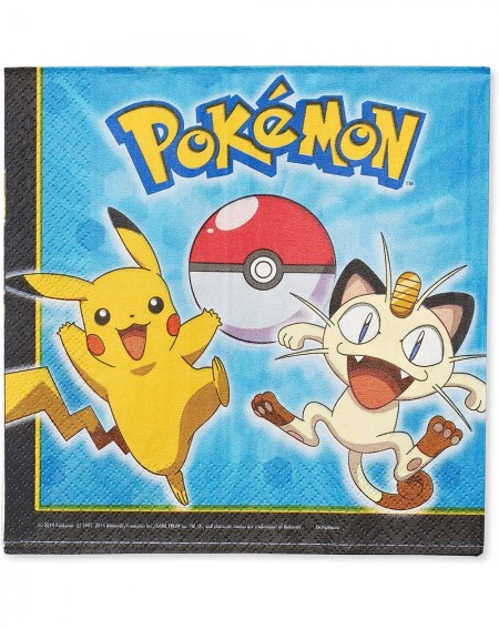 Banners Electrifyingly Cute Pikachu & Friends Birthday Party Luncheon Napkins - Pack Of 16- Blue - 6.5" X 6.5"- Paper - Lunch...