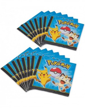Banners Electrifyingly Cute Pikachu & Friends Birthday Party Luncheon Napkins - Pack Of 16- Blue - 6.5" X 6.5"- Paper - Lunch...