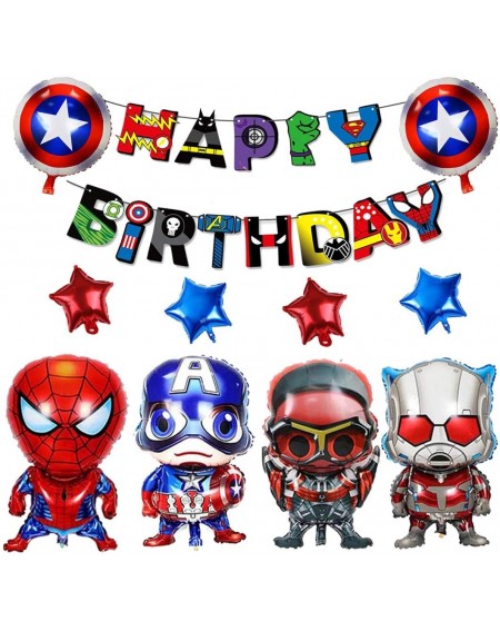 Balloons Superhero Foil Balloons with Birthday Banner Party Supplies for Kids Birthday Party Decoration - CF19E0STKAU $13.39