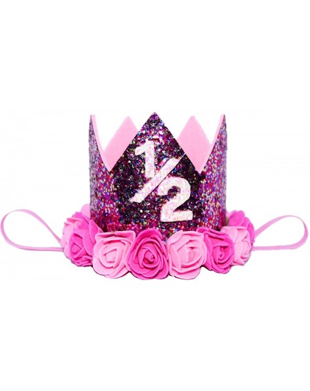 Party Hats Glitter 1/2 1st 2 3 Birthday Princess Flower Floral Crown Tiara Cake Smash Photo Prop - Purple Flower 1/2 - C5187Z...