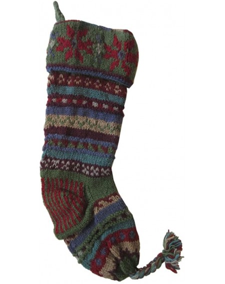 Stockings & Holders Handknit Wool Christmas Stockings - Country Green Stripe - C3187ODDKNI $36.73