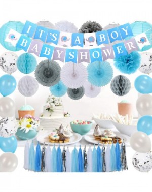 Tissue Pom Poms Baby Shower Decorations For Boy-It's A Boy Banner-Party Supplies Decoration Kit-Blue and Grey-Paper Fans-Late...