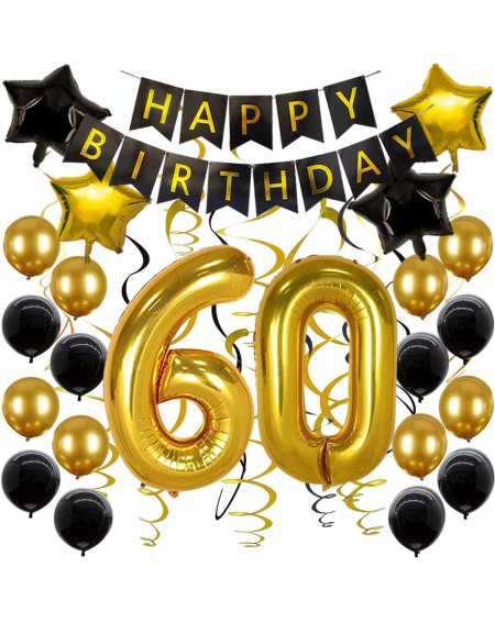 Balloons 60th Birthday Decorations for Men Women Happy Birthday Banner 60th Gold Number Balloons Number 60 Birthday Balloons ...