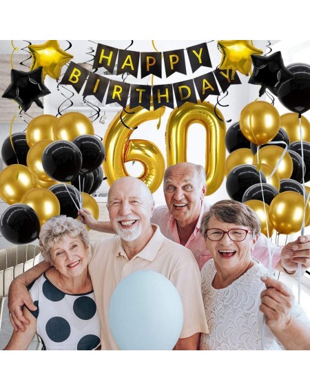 Balloons 60th Birthday Decorations for Men Women Happy Birthday Banner 60th Gold Number Balloons Number 60 Birthday Balloons ...