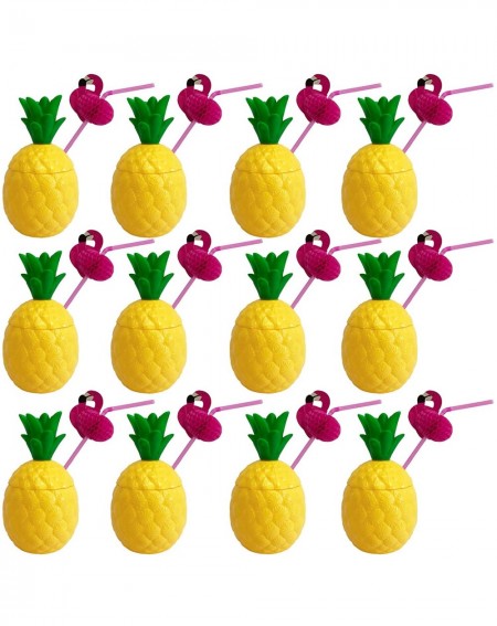 Party Packs 12-Pack Plastic Pineapple Cups with Flamingo Straws- Hawaiian Party Cups Luau Aloha Party Favor - CD18GIXCK6U $21.31