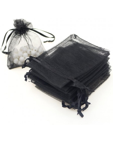 Favors 50PCS Drawstring Organza Jewelry Candy Pouch Small Wedding Party Favor Gift Packing Bags (Black- 9 x12cm) - Black - CR...