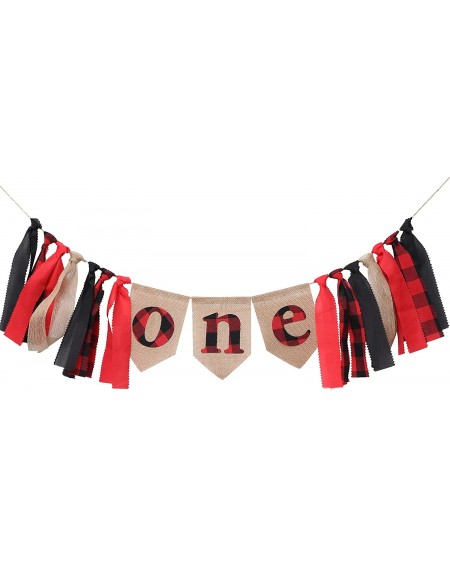Banners & Garlands One Birthday Banner for Lumberjack Party - Buffalo Plaid Birthday Banner for Photo Booth Props and Backdro...