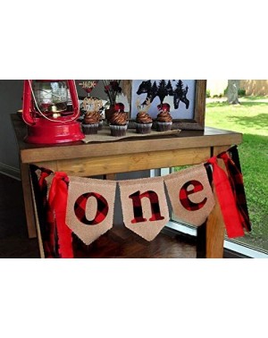 Banners & Garlands One Birthday Banner for Lumberjack Party - Buffalo Plaid Birthday Banner for Photo Booth Props and Backdro...