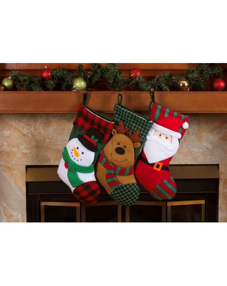 Stockings & Holders 3 Pcs Set - Classic Christmas Stockings 18" Cute Santa's Toys Stockings (Plaid Trim) - Plaid Trim - C212N...