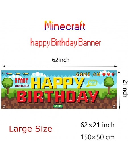 Banners & Garlands Minecraft Birthday Party Decoration Backdrop-Minecraft Birthday Banner Video Game Backdrop Pixelated Craft...
