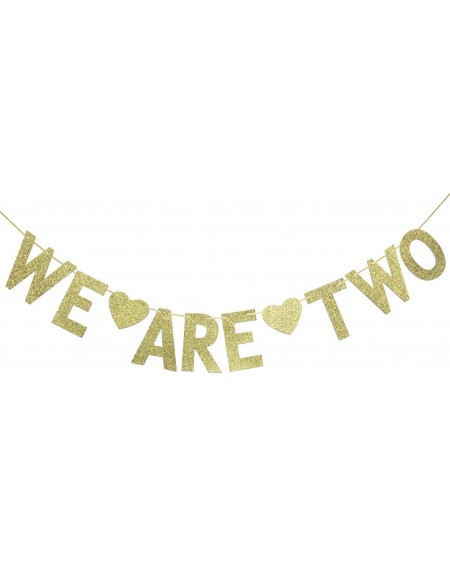 Banners We are Two Gold Glitter Garland Bunting Banner- Twins' 2nd Birthday Party Decorations - CG18GYRAKWZ $22.58