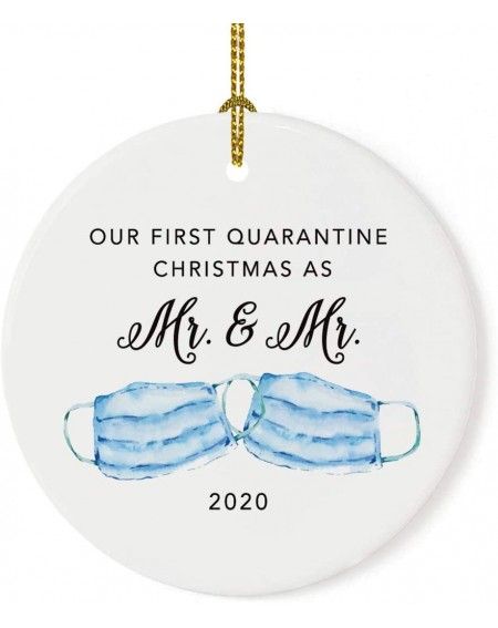 Ornaments Quarantine Round Porcelain Christmas Ornament Keepsake Gift- Our First Quarantine Christmas as Mr. & Mr. 2020- Wate...