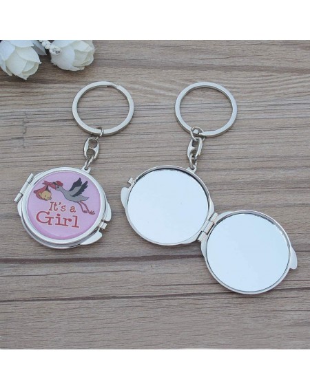 Favors 12 PCS Baby Girl Shower Keychain Party Favor -Pink Stork Design Mini Compact Keychain - CB18Z8N09TC $18.15