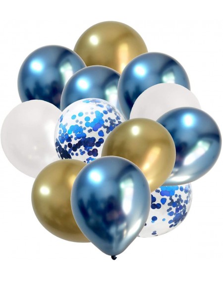 Balloons 50Pieces Engagement Graduation Anniversary Decorations - Chrome Blue and Metallic Gold - C6196X695D2