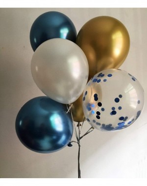 Balloons Chrome Metallic Blue Gold Balloons-50Pieces Latex Balloons White Gold Blue confetti for Birthday Wedding Engagement ...