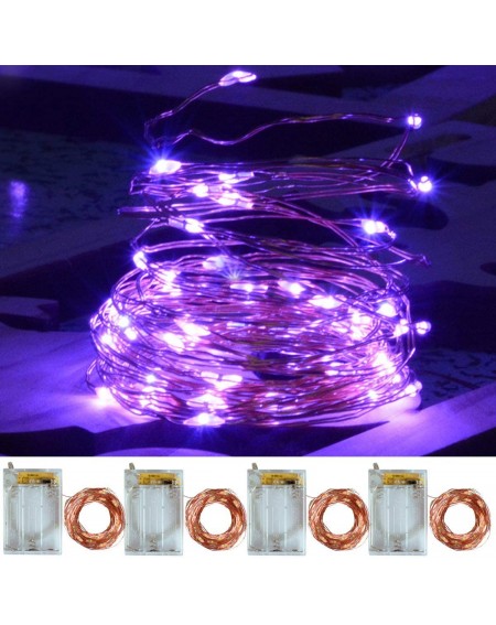 Indoor String Lights 4 Packs 16.4Ft 50 LED Purple Fairy Lights Battery Operated- Mini Copper Fairy Lights- Twinkling Purple C...