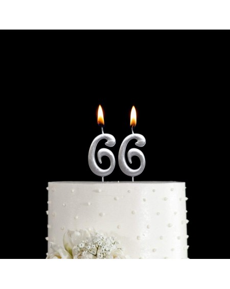 Birthday Candles Silver 66th Birthday Numeral Candle- Number 66 Cake Topper Candles Party Decoration for Women or Men - CF18U...