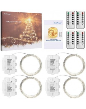 Outdoor String Lights Outdoor String Lights-4 Pack 36ft 100 LED Battery Operated Silver Lights 8 Modes Waterproof Fairy Light...