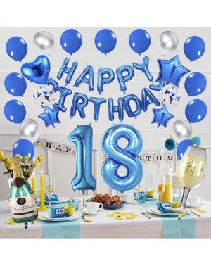 Balloons 18th Birthday Decoration Happy Birthday Banner Balloon Set Blue Number 18 Balloons Blue Confetti Latex Balloons Blue...