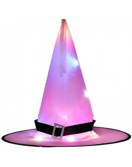 Party Hats Halloween Witch Cap with LED Light Bright Witches Hat Lighting Decoration Glossy - Pink - CT19GDMQH86 $8.98