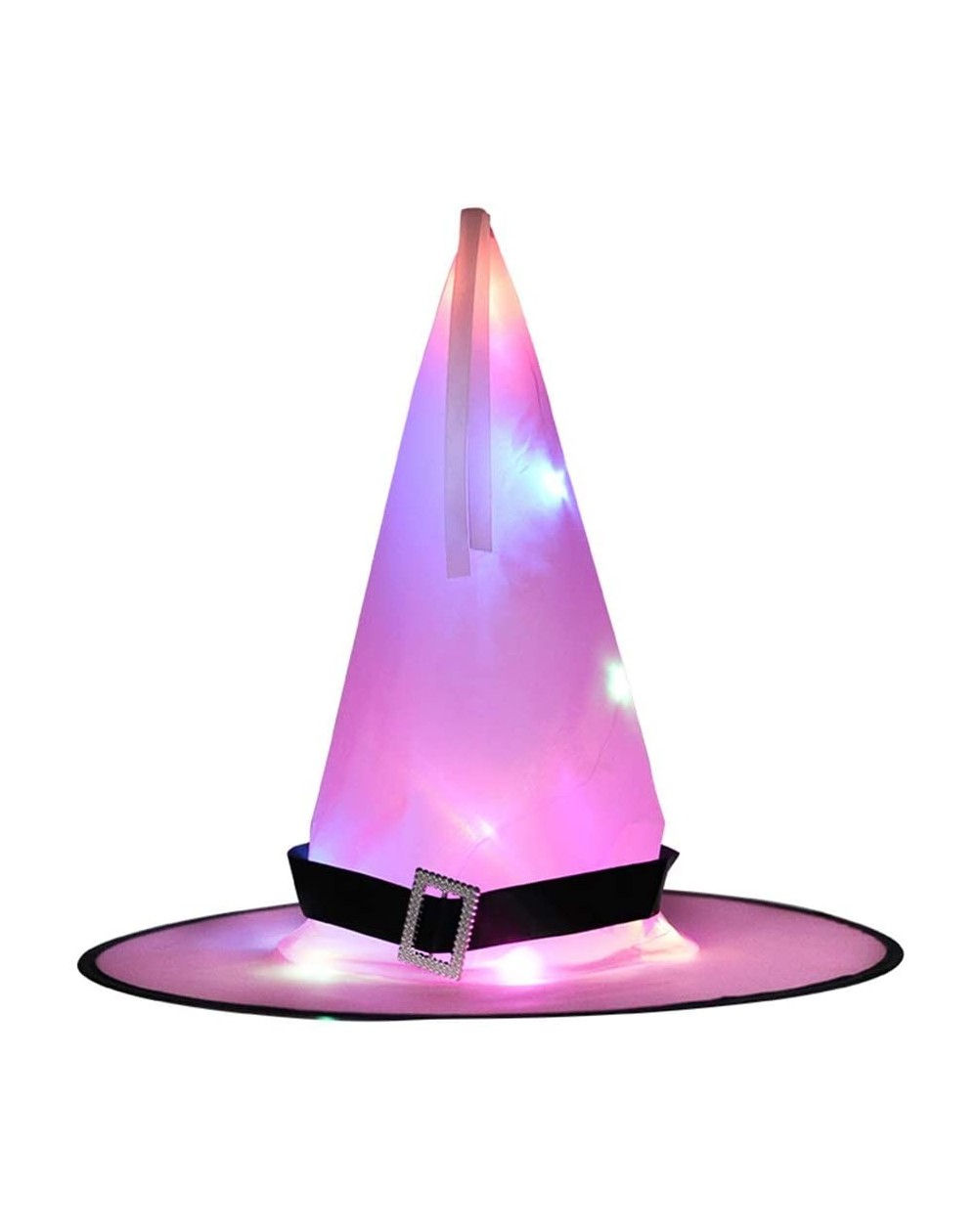 Party Hats Halloween Witch Cap with LED Light Bright Witches Hat Lighting Decoration Glossy - Pink - CT19GDMQH86 $8.98