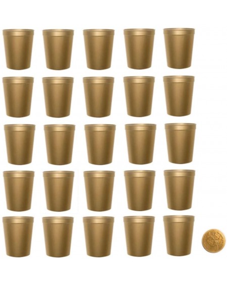 Metallic Gold Plastic Party Cups- Pack of 25- Blank 16 oz Stadium Cups - Gold - CR18S73QMYA
