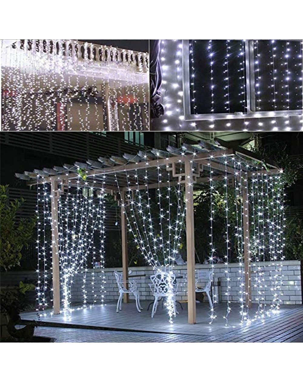 Outdoor String Lights Curtain Lights - Plug in LED String Lights Strip Lights Weatherproof Cord Weatherproof Strand for Patio...