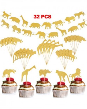Banners 30 Pieces Woodland Animal Cupcake Toppers Cake Decorations and 2 Pieces Gold Glitter Animal Banner Jungle Safari Zoo ...