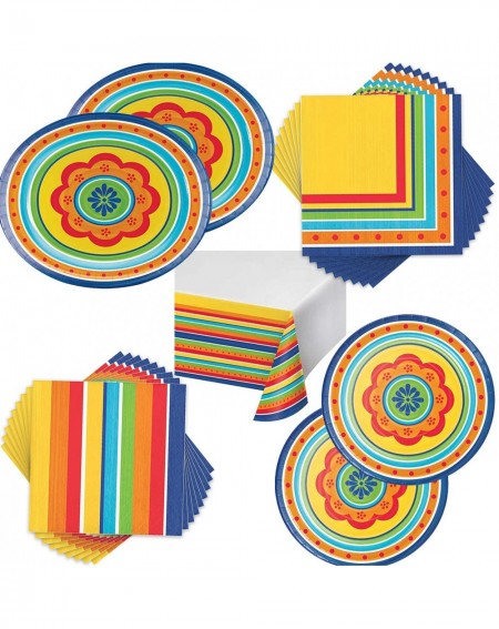 Party Packs Painted Pottery Fiesta Party Supplies Taco Party Supplies Bundle with Plates- Napkins- Table Cover for 16 Guests ...