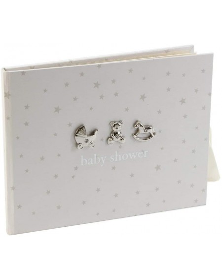Guestbooks Neutral Colored Baby Shower Guest Book with 3D Silver Icons - CE1273YDES7 $52.19