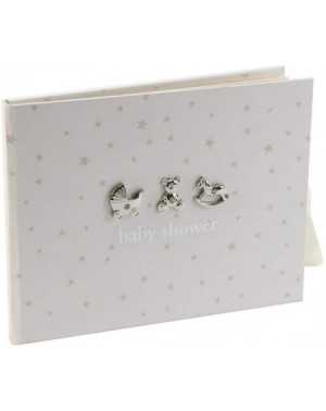Guestbooks Neutral Colored Baby Shower Guest Book with 3D Silver Icons - CE1273YDES7 $50.43