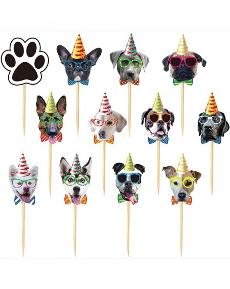 Cake & Cupcake Toppers 24 PCS Dog Face Cupcake Toppers Dog Cake Topper Puppy Birthday Garland Pet Theme Party Cake Decoration...