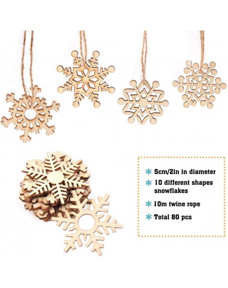 Ornaments 80 Pieces Wooden Snowflake 10 Styles Wooden Hanging Snowflake for DIY Wood Crafts Xmas Ornaments Christmas Tree Dec...