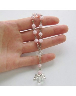 Favors 24 Pcs Pink Mini Rosary Baptism Favors with Angels for Girl Recuerdos de Bautizo Finger Rosaries Silver Plated - CK185...