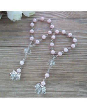 Favors 24 Pcs Pink Mini Rosary Baptism Favors with Angels for Girl Recuerdos de Bautizo Finger Rosaries Silver Plated - CK185...