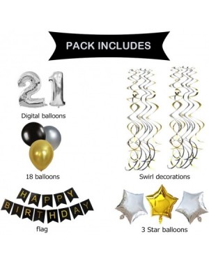 Balloons Classy 21th Birthday Party Decorations Kit-Black Happy Brithday Banner-Silver 21 Mylar Foil Balloon- Star- Latex Bal...