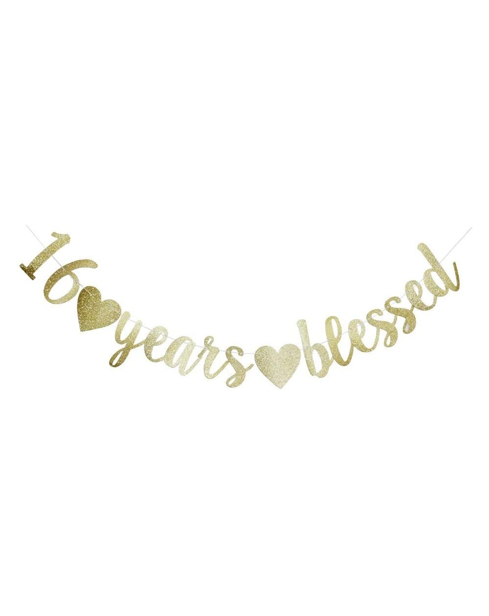 Banners & Garlands 16 Years Blessed Banner- Funny Gold Glitter Sign for 16th Birthday/Wedding Anniversary Party Supplies Phot...