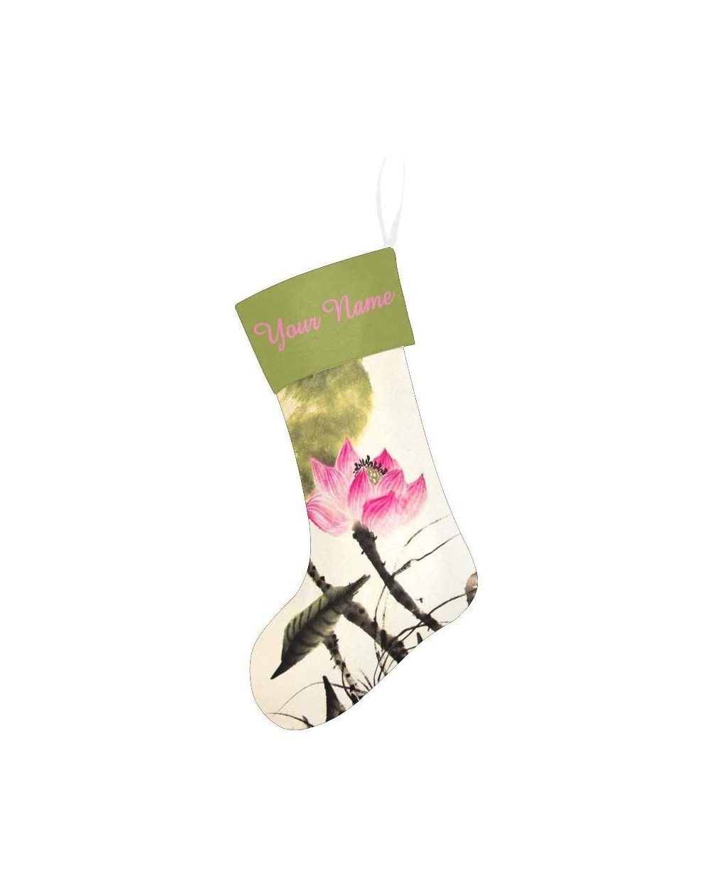 Stockings & Holders Christmas Stocking Custom Personalized Name Text Asian Lotus for Family Xmas Party Decor Gift 17.52 x 7.8...