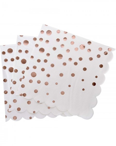Party Tableware 100 Rose Gold Polka Dot Napkins on Scalloped Edge Napkin Rose Gold Foil Paper Disposable Luncheon Napkins for...