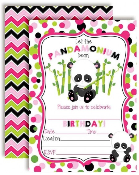 Invitations Pandamonium Panda Bear Themed Birthday Party Invitations for Girls- 20 5"x7" Fill in Cards with Twenty White Enve...