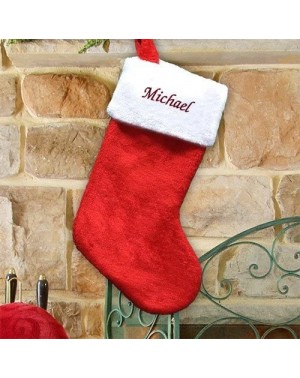 Stockings & Holders Embroidered Red Plush Personalized Christmas Stocking- 19" Long- Customized- Stocking for The Mantle - CH...