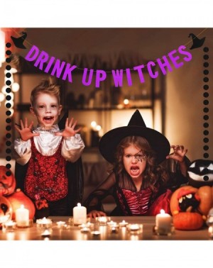 Banners & Garlands Drink UP Witches-Drink Up Witches Banner Purple Glitter Halloween Garland Decor Bunting with 2pcs Black Ci...