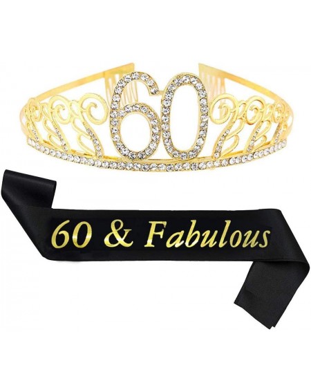 Favors 60th Birthday Sash and Tiara- 60 and Fabulous Satin Sash and Rhinestone Birthday Crown for Women 60th Birthday Decorat...