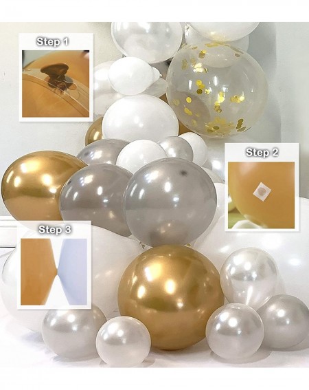 Balloons Balloon Garland Arch Kit- Pearl White- Silver- Chrome Gold Confetti- Glue Dots- Decorating Strip for Graduation- Wed...