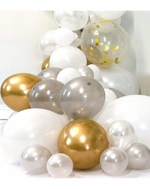 Balloons Balloon Garland Arch Kit- Pearl White- Silver- Chrome Gold Confetti- Glue Dots- Decorating Strip for Graduation- Wed...