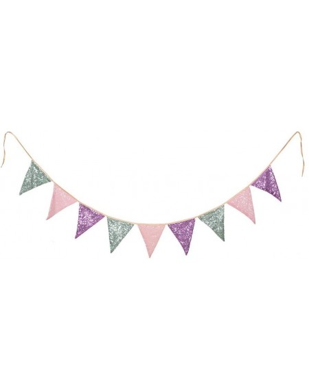Banners & Garlands Lavender Mint Green and Pink Sequin Bunting- Multicolor Fabric Triangle Flag Bunting for Party-Wedding Seq...