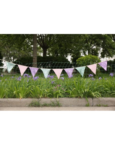 Banners & Garlands Lavender Mint Green and Pink Sequin Bunting- Multicolor Fabric Triangle Flag Bunting for Party-Wedding Seq...