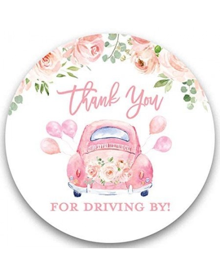 Favors 2" Round Thank You Driving by Favor Stickers (40 Labels) (Pink Floral) - Pink Floral - C919EHD947Z $12.38