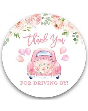 Favors 2" Round Thank You Driving by Favor Stickers (40 Labels) (Pink Floral) - Pink Floral - C919EHD947Z $12.38